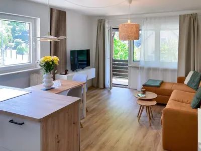TV/Unterhaltungsangebot in der Unterkunft Kleines Glück zentral mit Balkon und Parkplatz