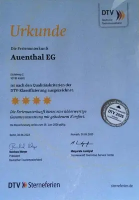 Ein Zertifikat, Auszeichnung, Logo oder anderes Dokument, das in der Unterkunft Ferienwohnung Auenthal ausgestellt ist