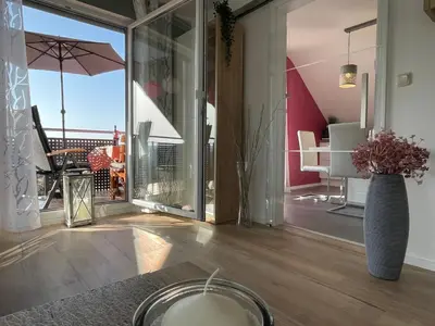 Ein Sitzbereich in der Unterkunft Komfortable Ferienwohnung 100qm mit Loggia in Schauenstein im Frankenwald-Fichtelgebirge