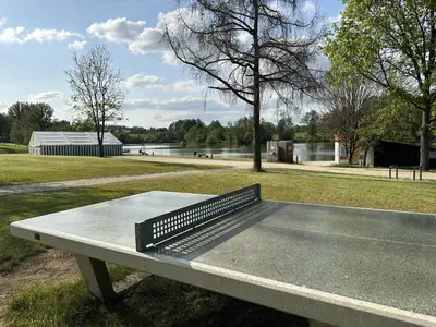 Tischtennis in der Unterkunft Schönes Ferienhaus 400m vom See, Sauna, Kamin, Klima, Garten oder in der Nähe