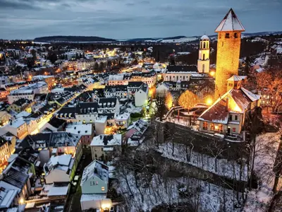 Ein allgemeiner Blick auf Auerbach oder ein Stadtblick von der Ferienwohnung aus