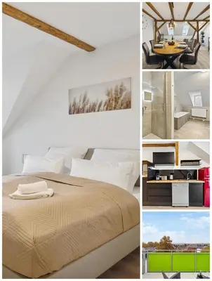 Ein Bett oder Betten in einem Zimmer der Unterkunft EasyApartments stilvoll zentral Balkon Hauptbahnhof NETFLIX 130m2