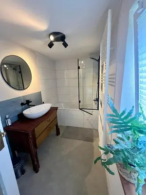 Ein Badezimmer in der Unterkunft Tolles Ferienhaus Frohnatur mit Sauna in ruhiger Lage