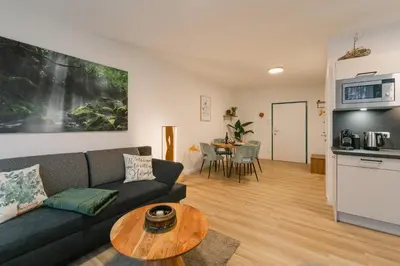 Küche/Küchenzeile in der Unterkunft Modernes 2-Zimmer Themen-Apartment im Zentrum