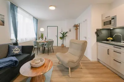 Küche/Küchenzeile in der Unterkunft Modernes 2-Zimmer Themen-Apartment im Zentrum