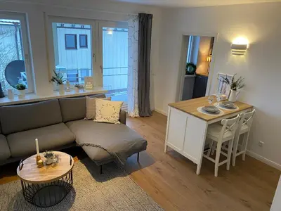 Ein Sitzbereich in der Unterkunft Ferienwohnung am See im Fichtelgebirge