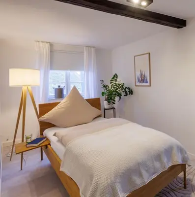 Ein Bett oder Betten in einem Zimmer der Unterkunft bayreuthome - Romantisches City Apartment mit Whirlpool und 2 Schlafzimmern