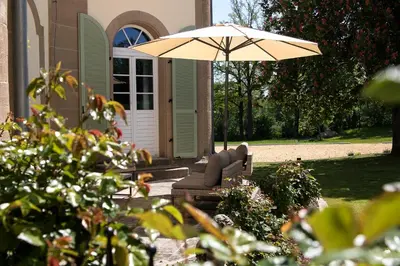 Ein Garten an der Unterkunft Schloß Falkenhaus