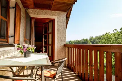 Ein Balkon oder eine Terrasse in der Unterkunft Höra‘s Apartments Hammerbergblick