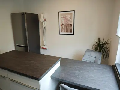Küche/Küchenzeile in der Unterkunft FH-Nähe: Modernes Apt mit Balkon