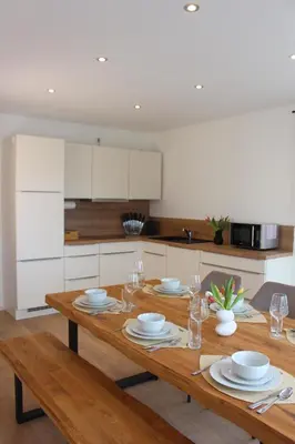 Küche/Küchenzeile in der Unterkunft Großes Apartment mit Küche, Dusche, Badewanne, Balkon, Parkplatz vor dem Haus, ruhig gelegen, ADA4