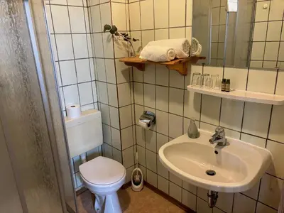 Ein Badezimmer in der Unterkunft Goldener Loewe