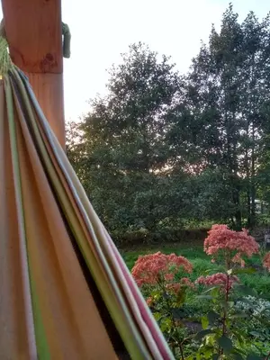 Ein Garten an der Unterkunft Entspannung im Zirkuswagen: außergewöhnliche und liebevoll eingerichtete Glamping-Unterkunft im Grünen