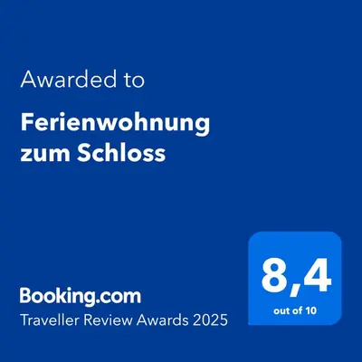 Ein Zertifikat, Auszeichnung, Logo oder anderes Dokument, das in der Unterkunft Ferienwohnung zum Schloss ausgestellt ist