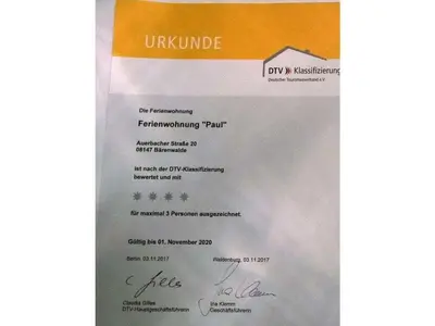 Ein Zertifikat, Auszeichnung, Logo oder anderes Dokument, das in der Unterkunft Paul in the holiday home Bero ausgestellt ist