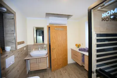 Ein Badezimmer in der Unterkunft Ferienhaus am Erbgericht Oberjugel