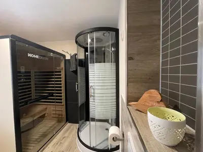 Ein Badezimmer in der Unterkunft Ferienhaus am Erbgericht Oberjugel
