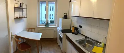 Küche/Küchenzeile in der Unterkunft Stylische Mid-Century-Wohnung im Zentrum Plauens