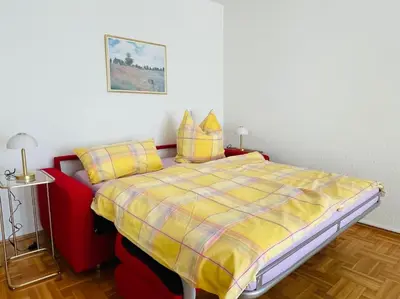 Ein Bett oder Betten in einem Zimmer der Unterkunft Moderne FeWo Julia im Fichtelgebirge, Nähe Bayreuth