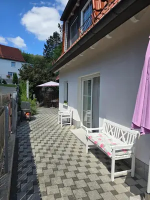 Ein Balkon oder eine Terrasse in der Unterkunft Domizil Resi in der Fränkischen Schweiz bei Bayreuth