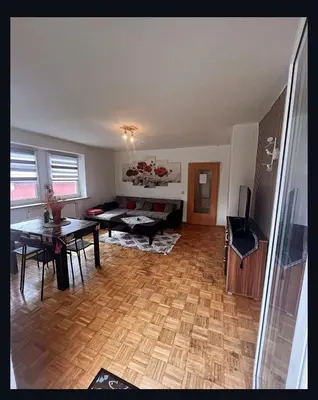 Grundriss der Unterkunft Super Monteurwohnung mit Balkon und Parkplatz, bei Bayreuth ruhig, 4 Betten Wifi, Küche