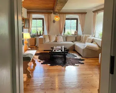 Ein Sitzbereich in der Unterkunft Ferienhaus Erbse