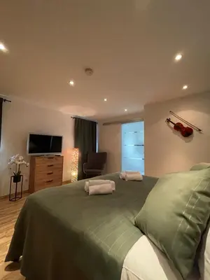 Ein Bett oder Betten in einem Zimmer der Unterkunft Apartment Violine2 am Bahnhof-City