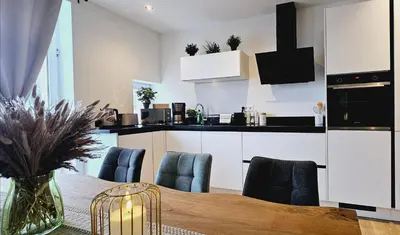 Küche/Küchenzeile in der Unterkunft Lace Apartments Stilvoll in der Spitzenstadt Plauen