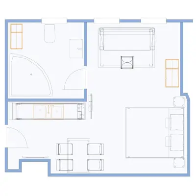 Grundriss der Unterkunft BaliApartment Hof, Küche, Parkplatz, 24h digital checkin, WLan250MBit