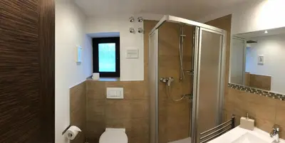 Ein Badezimmer in der Unterkunft Pension Schanzenblick