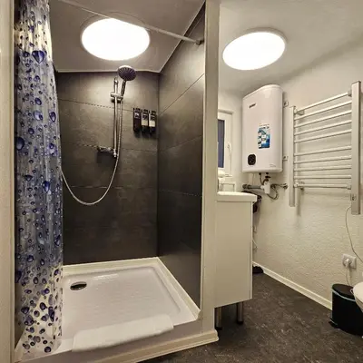 Ein Badezimmer in der Unterkunft Grünhäuschen im Erzgebirge, 620 m üdM