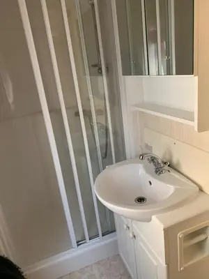 Ein Badezimmer in der Unterkunft Ferienhaus im Villengarten