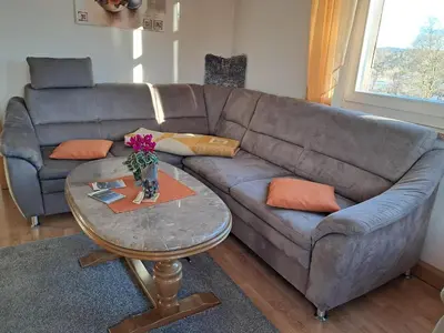 Ein Sitzbereich in der Unterkunft Ferienwohnung Panoramablick