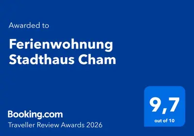 Ein Zertifikat, Auszeichnung, Logo oder anderes Dokument, das in der Unterkunft Ferienwohnung Stadthaus Cham ausgestellt ist