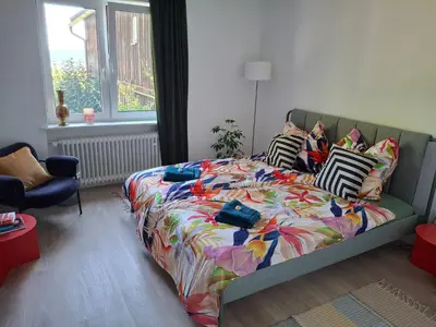 Ein Bett oder Betten in einem Zimmer der Unterkunft Neu renovierte Wohnung mit Traumaussicht & Natur pur