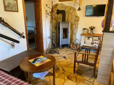 Ein Sitzbereich in der Unterkunft Ferienwohnung Kelch