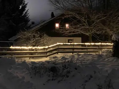 Spirkenhütte Fichtelberg - Ferienhaus bis 6 Personen - mit Sauna - am Fichtelsee im Winter