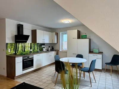 Küche/Küchenzeile in der Unterkunft Bergjuwel mit Ruhe & Komfort - M20 - Frankenwald Apartments