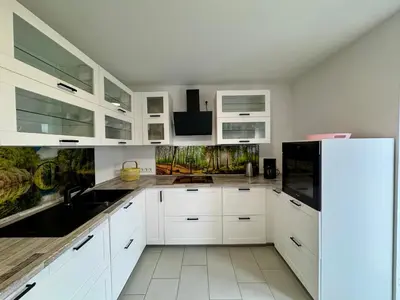 Küche/Küchenzeile in der Unterkunft Stilvolle Erholungsoase am Berg, Ruhig & modern - Elli M18 - Frankenwald Apartments
