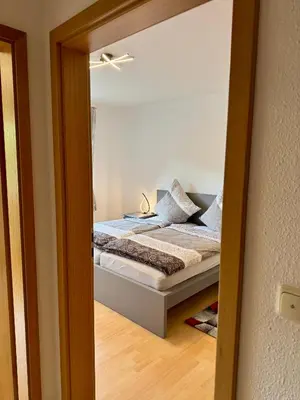 Ein Bett oder Betten in einem Zimmer der Unterkunft Stilvolle Erholungsoase am Berg, Ruhig & modern - Elli M18 - Frankenwald Apartments