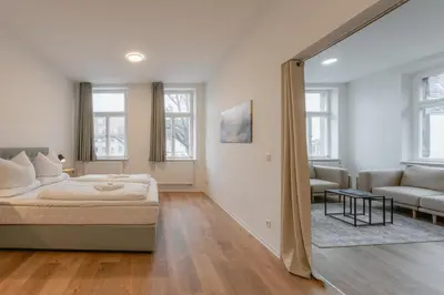 Ein Bett oder Betten in einem Zimmer der Unterkunft City Apartment Zentral in Fußgängerzone, 3 Schlafzimmer, 6 Personen