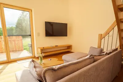 TV/Unterhaltungsangebot in der Unterkunft Chalet Auszeit im Schönseer Land