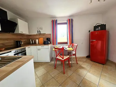 Küche/Küchenzeile in der Unterkunft Rad und Rudel Ferienwohnung