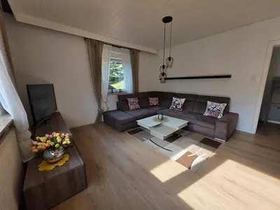 Ein Sitzbereich in der Unterkunft Ferienwohnung Am Bärenstein, Fränkische Schweiz