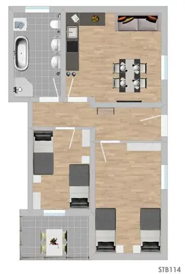 Grundriss der Unterkunft STB114 moderne Monteurwohnung