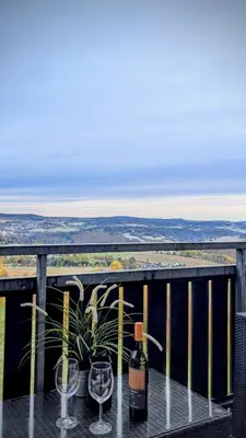 Ein Balkon oder eine Terrasse in der Unterkunft Weltenbummler Lodge in Schwarzenberg