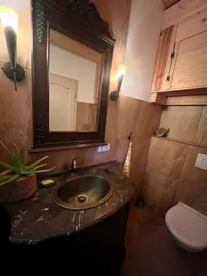 Ein Badezimmer in der Unterkunft LaDolceVital im Tiroler Holzhaus mit Talblick