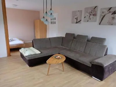 Ein Sitzbereich in der Unterkunft Holiday Home am Wald mit Sauna by Interhome