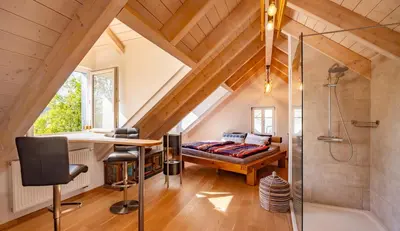 Ein Bett oder Betten in einem Zimmer der Unterkunft Die Blaue Pause 29