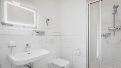 Ein Badezimmer in der Unterkunft Alte Försterei Wildenthal am Kammweg Erzgebirge Ferienwohnung 3